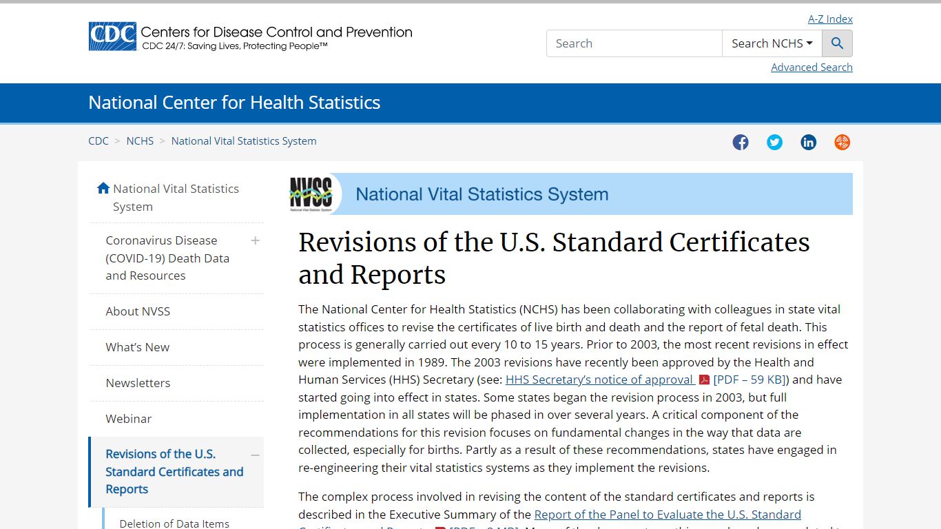 Revisions of the U.S. Standard Certificates and Reports